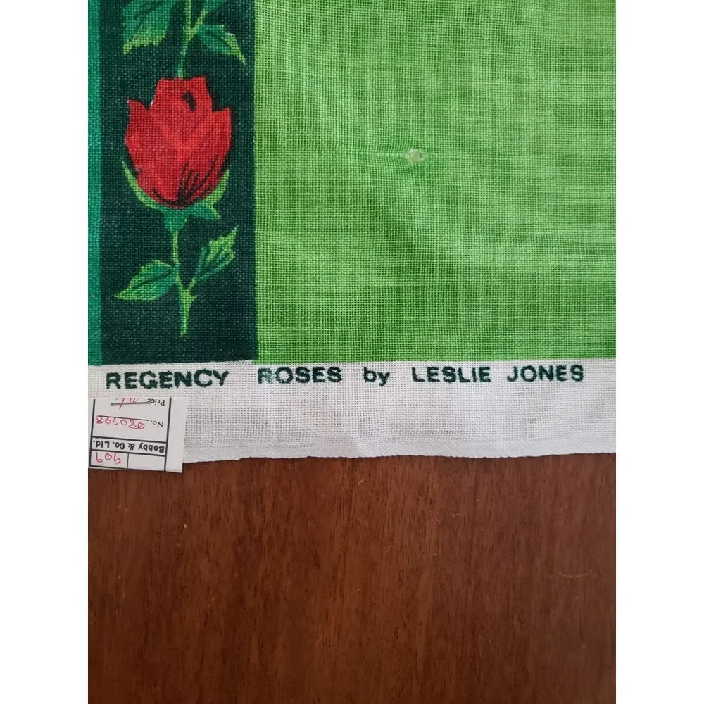 Vtg Ulster Linen Tea Towel‎ Regency Roses Made In Ireland Leslie Jones Red Green